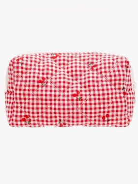 NEW Quilted Red Gingham Cherry Cosmetic Pouch